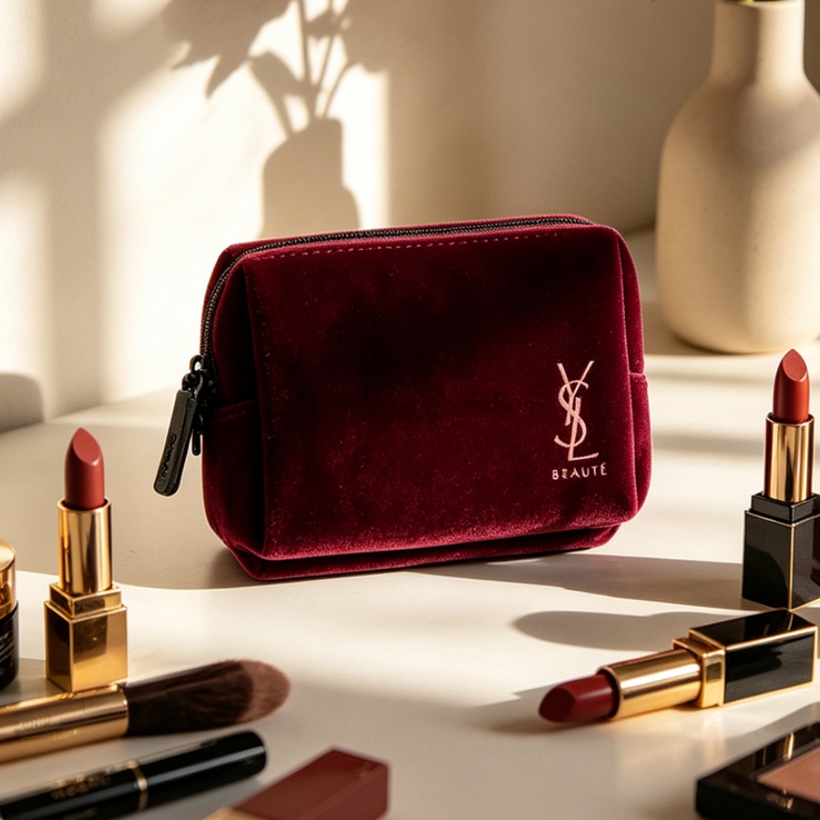 Ysl Beauty Makeup Bag - حقيبة YSL المخملية الصغيرة المحمولة باللون