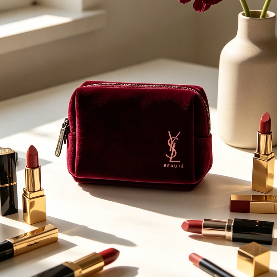 حقيبة YSL المخملية الصغيرة الم - مراجعة Ysl Beauty Makeup Bag وسعره