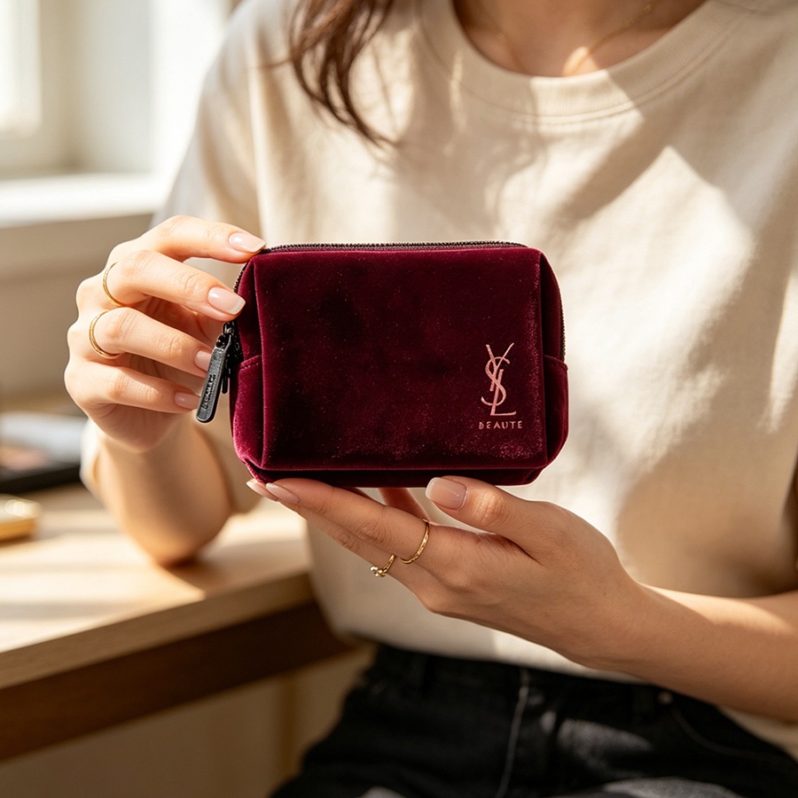 حقيبة YSL المخملية الصغيرة الم - مراجعة Ysl Beauty Makeup Bag وسعره